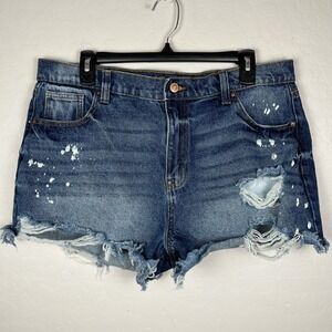 No Boundaries Distressed Dark Blue Denim Jean Shorts